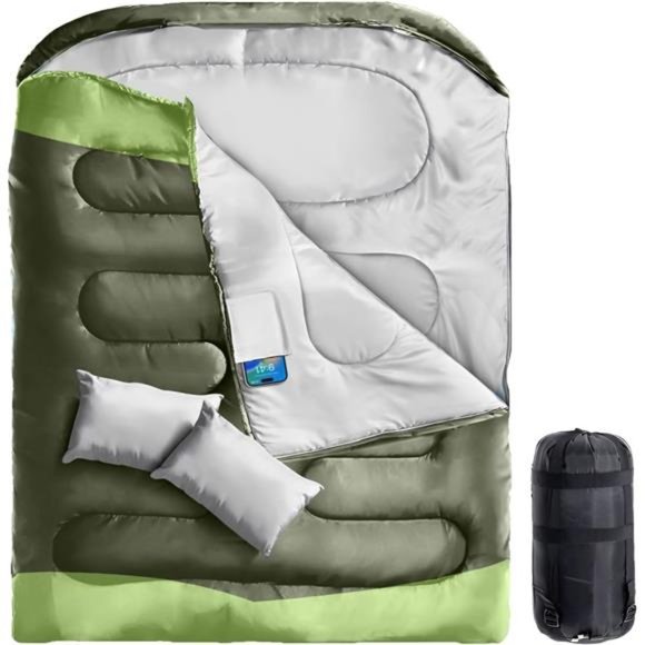 Double Sleeping Bag, with 2 Pillow for Cold/Warm Weather with Pocket
